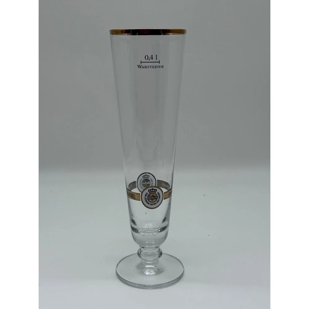 Warsteiner German Pilsner Beer Glass 0.4L Gold Rim Footed Flute Stemmed Barware